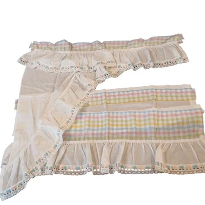 Vtg JC Penney Cafe Swag Valance Pastel Checked Lace Ruffles Nursery Kitchen HTF - Image 1 of 4