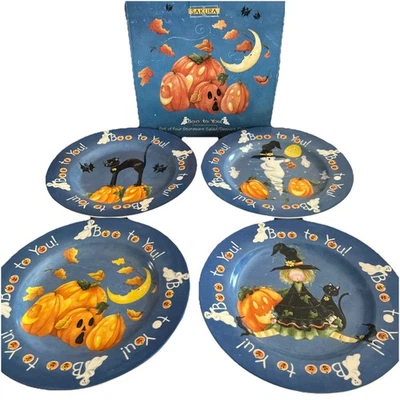 4件套樱花Boo To You万圣节8英寸石器陶瓷沙拉沙漠盘 — 第 1/4 张图片
