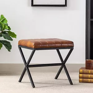 Modern Vanity Stool Faux Leather Ottoman Bench Square Footstools for Living Room - Picture 1 of 30