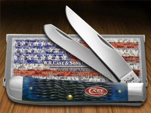 Case xx Knives Trapper Jigged Navy Blue Bone Pocket Knife Stainless 07051 - Picture 1 of 4