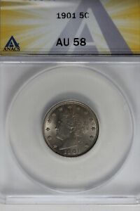 1901  .05  ANACS  AU 58  Liberty Nickel, V Nickel, 5 Cent Piece