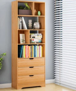 Luna 1.8m Tall Shelf Cupboard Bookshelf Wardrobe with Drawers (Oak) - Picture 1 of 4