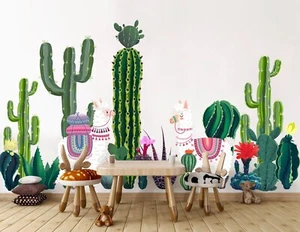 Alpaca Cactus Succulent Plants Wall Fabric Nursery Decal Set Sticker Room Gift - Foto 1 di 5
