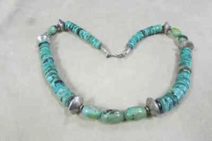 Turquoise and Sterling Silver Bead Necklace + - Picture 1 of 2