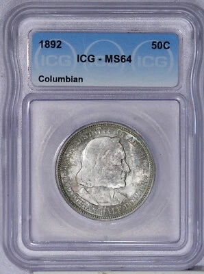 1892 Columbian Half Dollar 50c ICG MS64 - Beautiful Color! - Image 1 of 2