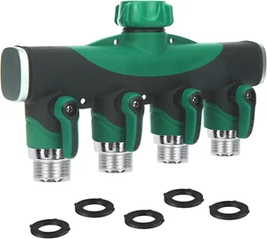 Spaccatubo da Giardino 4 Vie 3/4" Metallo con Valvole di Intercettazione Antiperdite 5 Rondelle - Foto 1 di 11