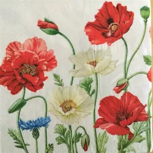 20 Paper Napkins Serviettes 3Ply Poppies Flowers Decoupage Luncheon Party Dinner - Picture 1 of 12