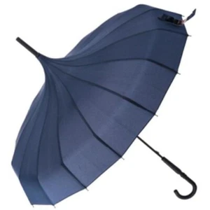 Paraguas para Caminar Damas Azul Marino Pagoda Moda Negro Borla Mango Palo Estilo NUEVO - Imagen 1 de 1