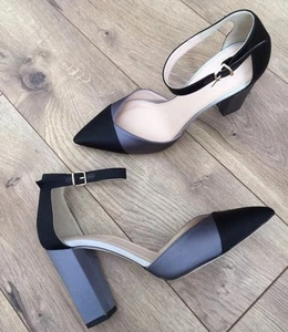 JCrew 258 $ Satin Colorblock Pumps Größe 8,5 schwarz F8006 grau Blockabsatz  - Bild 1 von 11