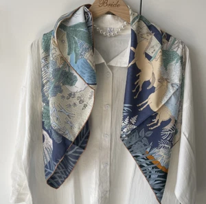 Pure 18 Momme Twill Silk Bandanna Scarf Wrap animal Print Square Shawl 88X88cm - Picture 1 of 6