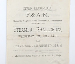 1886 programa de conciertos masónicos en barco de vapor Jeffersonville KY - Imagen 1 de 5