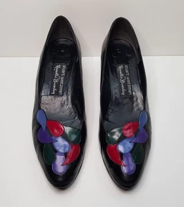 RUSSELL & BROMLEY SIZE 5UK EUR38 WOMENS BLACK LEATHER MID HEELED COURT SHOES Y2K - Picture 1 of 24
