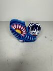 Talavera Mexico Folkart Cat Pottery Blue with Flowers 3.5 x 4 Inches Hand Painte