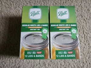 2 Ball Mason Jar Regular mouth lids and bands 12 in each box Made in the USA - Picture 1 of 2