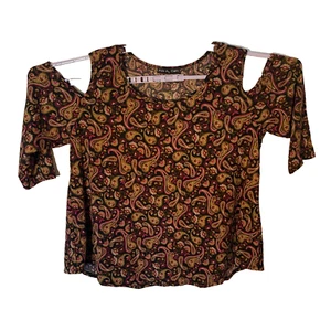 Kim & Cami Womens Multicolor Paisley Cold Shoulder Sleeve Blouse Top Size 1X - Picture 1 of 11