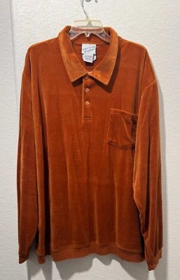Camisa masculina vintage Irvine Park veludo estilo retrô LS mafiosa laranja queimado 2XL - Imagem 1 de 4
