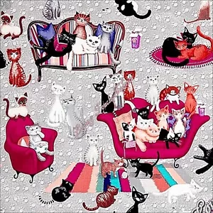BENARTEX "KITTY GALORE" 06395-11 KAT LOUNGE KATZEN AUF MÖBELSTOFF PRO 1/2 YD - Bild 1 von 3