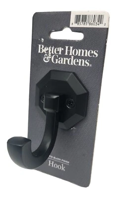 Gancho sextavado Better Homes & Gardens pino único acabamento preto fosco, NOVO EM FOLHA - Imagem 1 de 4