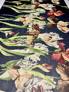 Mulberry Silk Scarf Georgette Cattleya Orchids Peach Green Red Black 65x200cm - Picture 1 of 7