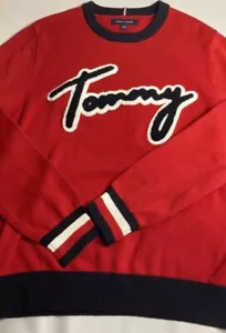 Tommy Hilfiger Vintage Logo Patch Red Crewneck Knit Sweater Small - Picture 1 of 9