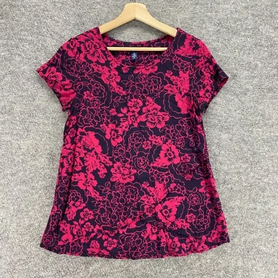 Gap T 恤女式 XS 黑色花卉短袖圆领粘纤休闲舒适 — 第 1/4 张图片