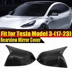 Horn Style Carbon Fiber Wing Mirror Cover Cap Shell Fits 2017-2023 Tesla Model 3 - Bild 1 von 12