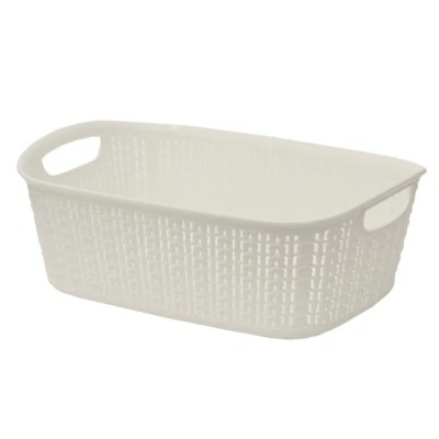 3L Storage Basket white Loop Knitted Effect Rectangle Plastic Tub 27 x 20 x 10cm - Image 1 of 3