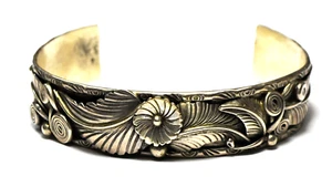 Sterling Vintage Blume Blumen Blatt 16 mm Manschette Armband 7,25" Handgelenk - Bild 1 von 3