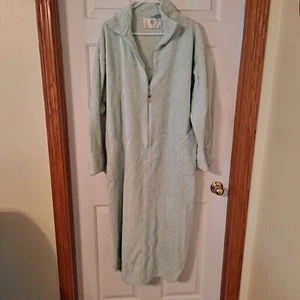 Stan Herman Vintage Womens Robe Green Size 1X Chenille Cotton Blend Half Zipper - Picture 1 of 4