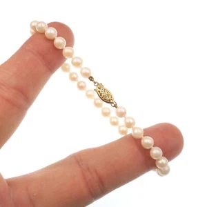 14k Solid Yellow Gold 5.5mm Natural Pearl Bracelet 8 inches Long - Picture 1 of 4