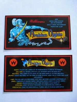'TALES OF THE ARABIAN NIGHTS' Williams 1996 Tarjetas Personalizadas Instrucción/Delantal (Nuevas) - Imagen 1 de 3