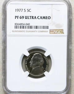 1977 S Proof Jefferson nickel graded by NGC PF 69 ULTRA CAMEO - Picture 1 of 2
