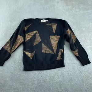 Vintage London Fog Black Geometric Knit Sweater M 2383 - Picture 1 of 7