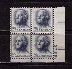 US USA Sc# 1213 MNH FVF PLATE # BLOCK President George Washington 1st Pres Untag - Picture 1 of 1
