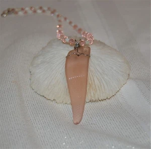 Wire Wrapped Peach Faux Sea Glass Necklace 16" Handmade Beaded Jewelry - Picture 1 of 5
