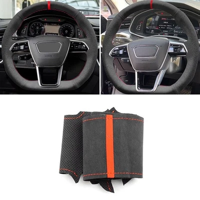 Замшевая красная полоса отделка кожаного чехла на руль для Audi A6 (C8/4K) 2018-2022 - Изображение 1 из 4