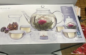 Tea Bloom Timeless Moments Celebration Flowering Teapot Set 40oz Infuser Warmer - Picture 1 of 16