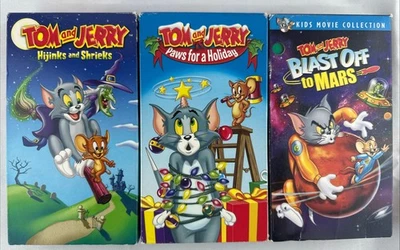 Tom and Jerry 3 VHS Lot Paws For A Holiday Hijinks & Shrieks Blast Off to Mars - Image 1 of 4