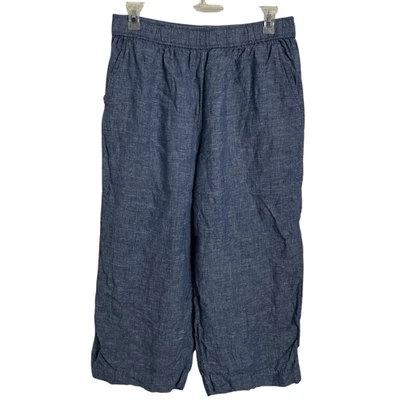 Pantalón Corto Sigrid Olsen Mujer Lino Pierna Ancha XL Azul Patrón Crosshatch Fluido Foto 1 de 4