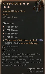 š„DIABLO 4š„SEASON 9š„Thorns Chest Armorš„Razorplate 4GA 190% Highroll Aspect - Picture 1 of 1