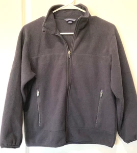 Lands End Fleece Jacket Youth Medium 10-12 Navy Blue Full Zip Pockets Long Slv - Picture 1 of 9