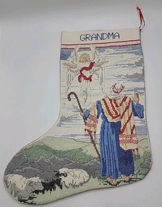Kreuzstich Weihnachtsstrumpf Engel Hirte personalisieren Oma fertig 17" - Bild 1 von 7