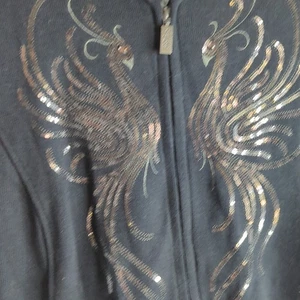 Bob Mackie Wearable Art Black Sequin Phoenix Full Zip Sweater S Cardigan Jacke - Bild 1 von 8