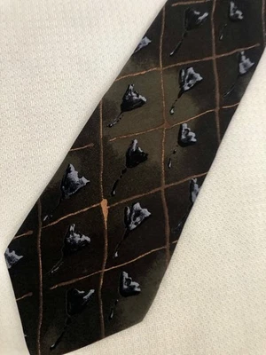 Corbata de seda italiana Machado encendedor marrón azul tulipanes celosía Foto 1 de 3