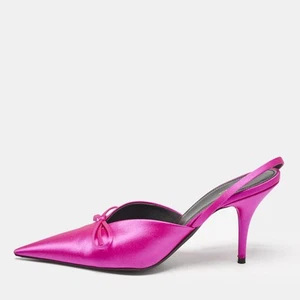 Balenciaga Fuchsia Satin Knife Bow Slingback Pumps Size 38 - Picture 1 of 9