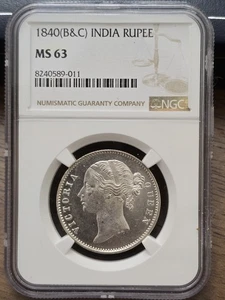 1840 B & C EAST INDIA COMPANY RUPIA DE PLATA NGC MS63 - Imagen 1 de 2