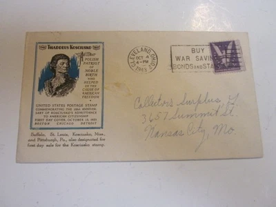 Segunda Guerra Mundial EE. UU. 1943 CLEVELAND OHIO PATRIÓTICO RARO PRESTIGIO THADEUS KOSCIUSKO Foto 1 de 3