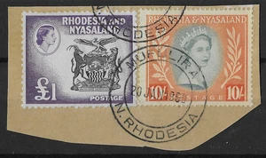 Rhodesia & Nyasaland 1954 QEII 10/- y £1 SG14-15 en pieza - Mufulira CDS - Imagen 1 de 1