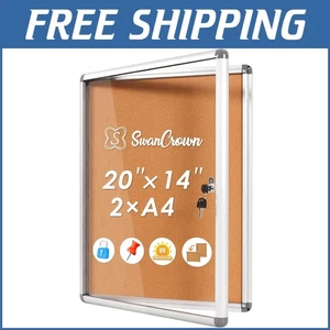 Compact SWANCROWN Enclosed Noticeboard with Lock - 20" x 14" Wall Display - Picture 1 of 11