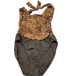 Miraclesuit Leopard One Piece Brown Black Swimsuit Women's Size 14 - Picture 1 of 7